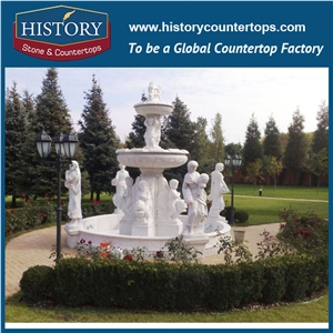 History Stone High Quality Cheapest Price Wholesale, Attractive White Marble Exquisite Hand Carved Two Tiered Fountain with Carved Man for Garden Decoration, Water Fountain & Handcrafts