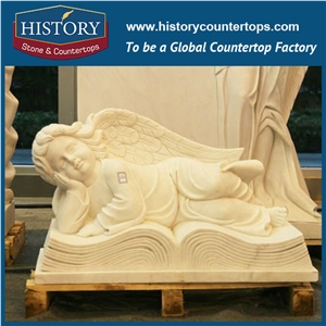History Stone High Quality Cheapest Price Wholesale Decorative Products, Attractive Exquisite Hand Carved White Marble Little Angel Gazing the Distant Statue, Human Sculptures & Handcrafts