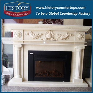 History Stone High Quality Cheapest Price Wholesale Decorative Products, Attractive White Marble Royal Design Fireplace Frame Exquisite with Curved Carving Columns, Mantel Surround & Handcrafts