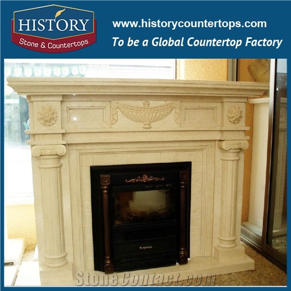 History Stone High Quality Cheapest Price Wholesale Decorative Products, Attractive White Marble Royal Design Fireplace Frame Exquisite with Curved Carving Columns, Mantel Surround & Handcrafts