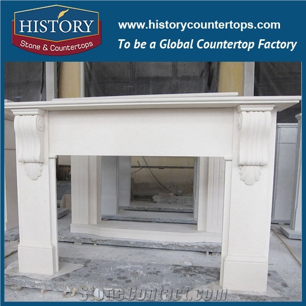 History Stone High Quality Cheapest Price Wholesale Home Decorative Products, Attractive Hot Selling Beige Limestone Royal Hand Carved Masonry Fireplaces with Bust Statue, Mantel Surround & Handcraft
