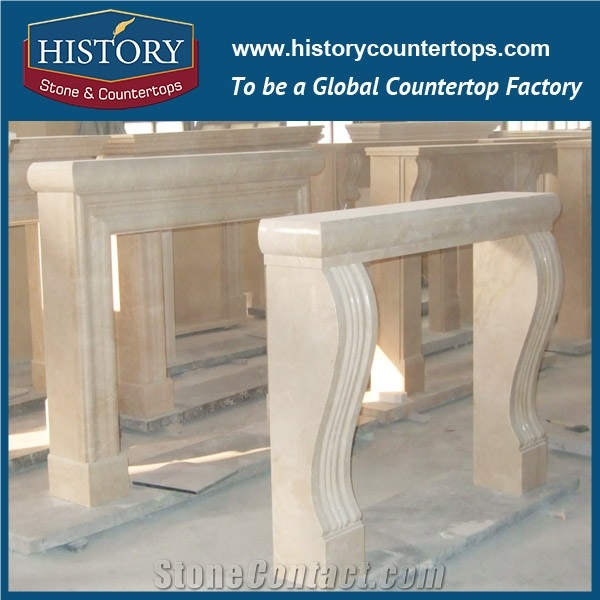 History Stone High Quality Cheapest Price Wholesale Home Decorative Products, Attractive Hot Selling Beige Marble Royal Hand Carved Masonry Fireplaces Frame for Villa, Mantel Surround & Handcrafts