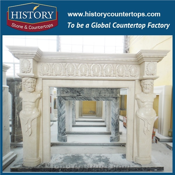 History Stone High Quality Cheapest Price Wholesale Home Decorative Products, Attractive Hot Selling Natural Beige Marble Masonry Fireplaces with Carved Flowers, Mantels Surround & Handcrafts