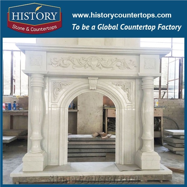 History Stone High Quality Cheapest Price Wholesale Home Decorative Products, Attractive White Marble Royal Design Exquisite Carved Arch Style Fireplace Frame, Mantel Surround & Handcrafts