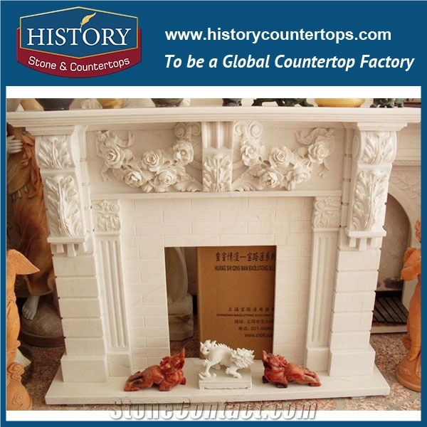 History Stone High Quality Cheapest Price Wholesale Indoor Decorative Products, Attractive White Marble Royal Design Fireplace Frame Exquisite with Four Carved Columns, Mantel & Handcrafts