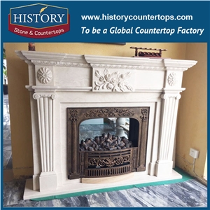 History Stone High Quality Cheapest Price Wholesale Indoor Decorative Products, Attractive White Marble Royal Design Fireplace Frame Exquisite with Four Carved Columns, Mantel & Handcrafts