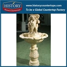 History Stone High Quality China Foshan Product with Cheap Price, Natural Polished Yellow Granite Tiered Carved Standing Cherubs Garden Water Fountain, Decorative Water Fountain