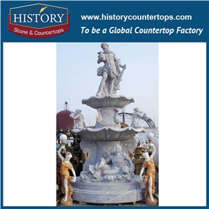 History Stone High Quality China Foshan Product with Cheap Price, Natural Polished Yellow Granite Tiered Carved Standing Cherubs Garden Water Fountain, Decorative Water Fountain