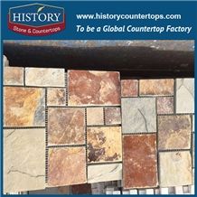 History Stone High Quality Low Price Famous Shangdong Brand Beige Slate Random Square Mosaic Pattern for Balcony, Corridor, Fireplace Decoration, Decorative Mixed Color Mosaic Tile