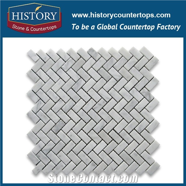 History Stone High Reputation Reliable Quality Shandong Manufacturer, Customized Honed Carrara White Marble 0.625×1.25 Herringbone Pattern Mosaic Tiles, Wall & Flooring Stone Mosaic
