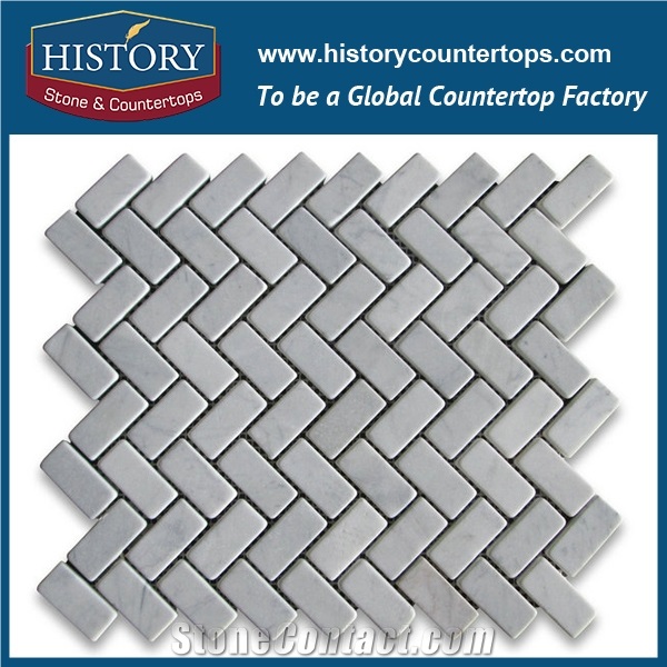 History Stone High Reputation Reliable Quality Shandong Manufacturer, Customized Honed Carrara White Marble 0.625×1.25 Herringbone Pattern Mosaic Tiles, Wall & Flooring Stone Mosaic
