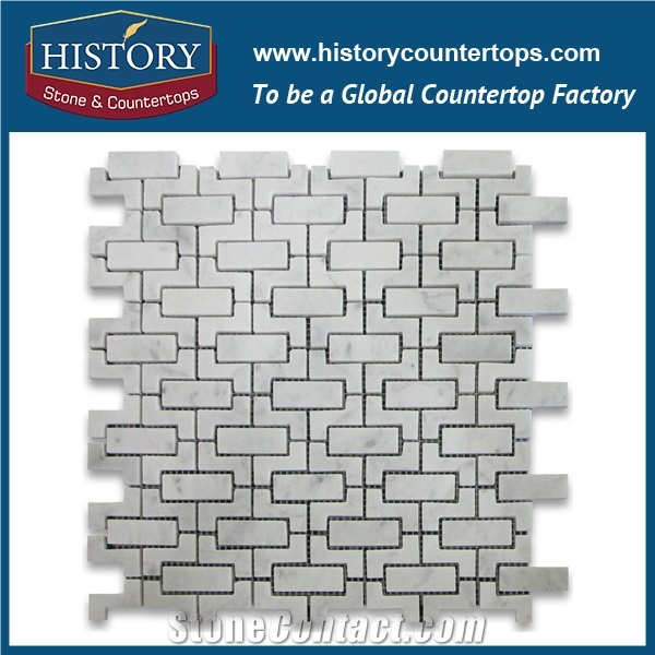 History Stone High Reputation Reliable Quality Shangdong Manufacturer, Hot Sale Natural Honed Bianco Carrara Marble Fretwork Interlock Pattern Mosaic Tiles for Bathroom, Wall and Floor Decoration Mosa