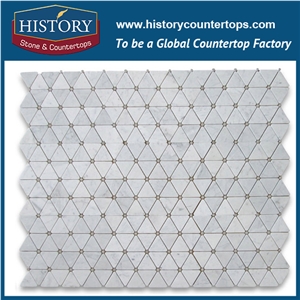 History Stone High Standard Foshan Supplier Competitive Price, Decorative Natural Polished Bianco Carrara White Marble 2.75 Inches Triangle with Black Round Dots Mosaic Flooring and Mural Tiles