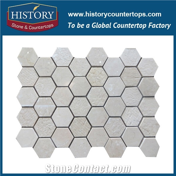 History Stone High Standard Xiamen Manufacturers Great Features, Arabescato Corchia Marble Hexagon Non-Slip Mosaic Tile with Low Price for House Decoration, Marble Floor & Wall Mosaic