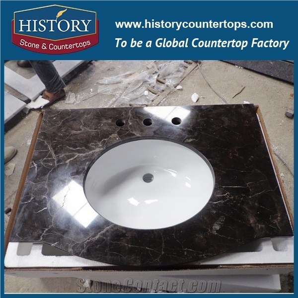 History Stone Hm100 Emperador Radius Beveled Edge Top Grade Modern Polished Custom Solid Surface Molded Marble Commercial Countertops & Vanity Top for Indoor Bathroom Design