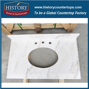 History Stone Hm107 White Wooden Graining Radius Top Marble Wholesale Shaped Integrated Design Replacement for Building Countertop, Bathroom Vanity Tops