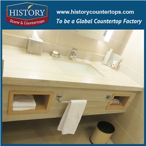 History Stone Hm107 White Wooden Graining Wholesale Shaped Commercial Integrated Radius Top Design Replacement for Building Countertop, Bathroom Vanity Tops