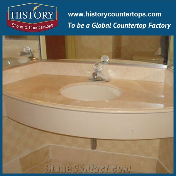History Stone Hmj030 Crema Marfil Dupont Edge New Professional Wear Resistant Polishing Marble Furniture Customed Design Solid Surface Bathroom Countertops & Vanity Top
