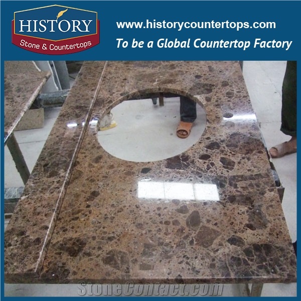 History Stone Hmj031 Dark Emperador Radius Top Flat Standard Laminated Marble Wholesale Price Customizable Commercial Solid Surface Countertops & Bathroom Vanity Tops