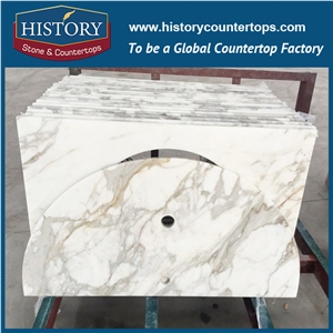 History Stone Hmj154 Calacatta White Eased Edge Custom Made Special Order Polished Smooth Surface Solid Marble Countertops Bathroom Vanity Tops for Hotel