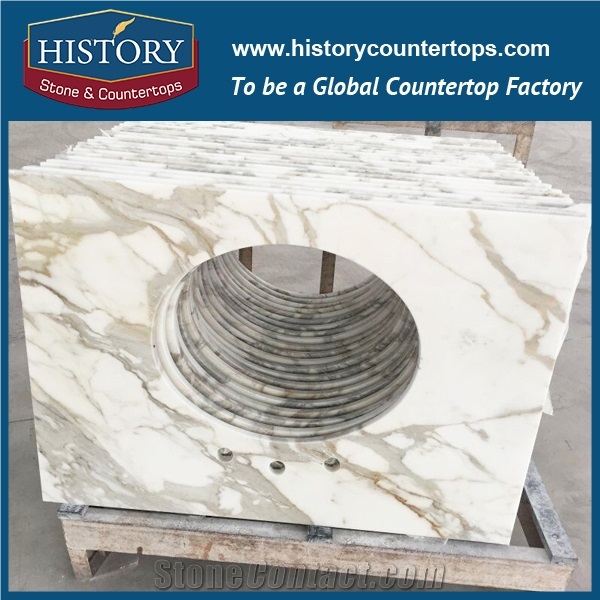 History Stone Hmj154 Calacatta White Eased Edge Custom Made Special Order Polished Smooth Surface Solid Marble Countertops Bathroom Vanity Tops for Hotel
