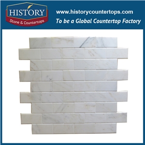 History Stone Home Design Natural Stone, Bianco Carrara Brick Style Linear Strip Mosaic Tile for Kitchen, Bathroom, Aquarium, Lobby Decoration, Decorative Floor & Wall White Marble Mosaic