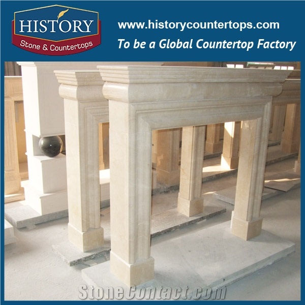 History Stone Hot-Selling High Quality Perfect Wholesale Products in Stock, Beige Marble Classical Carved Columns Fireplace Surround and Frame for House Decorations, Mantel Surround & Handcrafts