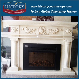 History Stone Hot-Selling High Quality Perfect Wholesale Products in Stock, Beige Marble Handwork One Tier Simple Design Style Excellent Hand Carved Fireplaces Surround, Mantel & Handcrafts