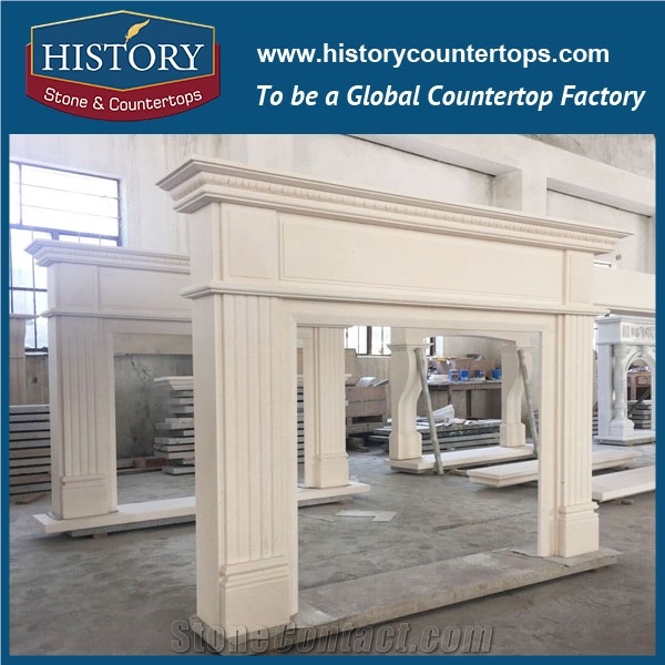 History Stone Hot-Selling High Quality Perfect Wholesale Products in Stock, Beige Marble Handwork One Tier Simple Design Style Excellent Hand Carved Fireplaces Surround, Mantel & Handcrafts