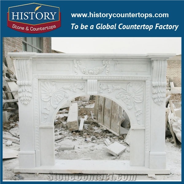History Stone Hot-Selling High Quality Perfect Wholesale Products in Stock, Beige Marble Handwork Top-Rated Arched Fireplace with Vivid Carved Flowers, Mantel Surround & Handcrafts