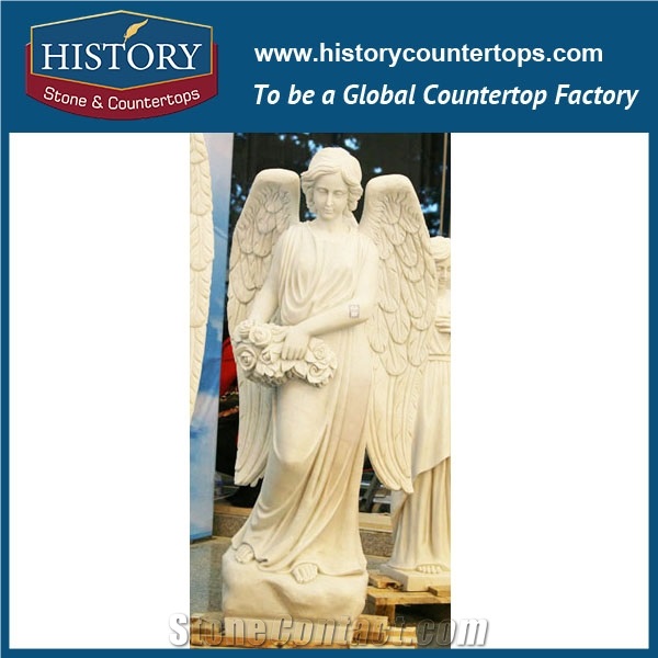 History Stone Hot-Selling High Quality Perfect Wholesale Products in Stock, Excellent Hand Carved White Marble Angel Holding Flower Basket Statue for Decoration, Human Sculptures Handcrafts
