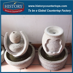 History Stone Hot-Selling High Quality Perfect Wholesale Products in Stock, Hand Carved Grey Granite Simple Design Floral Pedestal Fountain for Exterior Decoration, Water Fountain & Handcrafts