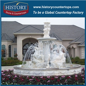 History Stone Hot-Selling High Quality Perfect Wholesale Products in Stock, Hand Carved Yellow Granite Western Fountain with Carved Horses and Man Statue, Water Fountain & Handcrafts