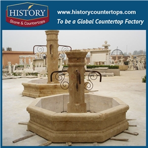 History Stone Hot-Selling High Quality Perfect Wholesale Products in Stock, Hand Carved Yellow Granite Western Fountain with Carved Horses and Man Statue, Water Fountain & Handcrafts