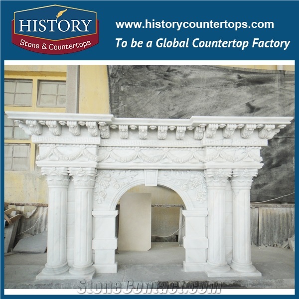 History Stone Hot-Selling High Quality Perfect Wholesale Products in Stock, Natural White Marble Luxury Design Elaborative Carved Fireplaces for House Decorations, Mantel Surround & Handcrafts