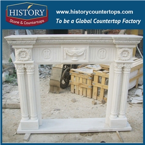 History Stone Hot-Selling High Quality Perfect Wholesale Products in Stock, White Marble Handwork One Tier Style Fireplaces with Exquisite Carved Flowers, Mantel Surround & Handcrafts