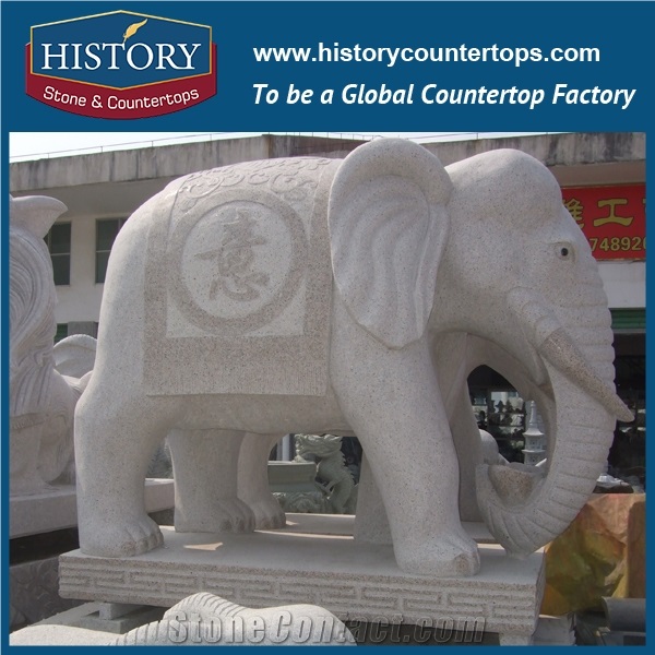 History Stone Hot-Selling High Quality Perfect Wholesale Products, Natural Grey Granite Vivid Elephants with Chinese Characters Statue with Cheap Price for Decorations, Animal Sculptures & Handcrafts