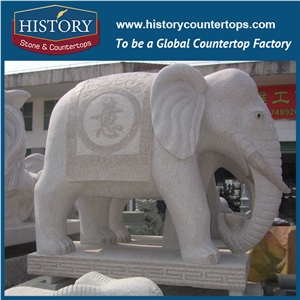 History Stone Hot-Selling High Quality Perfect Wholesale Products, Natural Grey Granite Vivid Elephants with Chinese Characters Statue with Cheap Price for Decorations, Animal Sculptures & Handcrafts