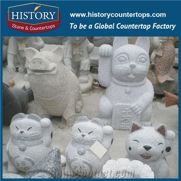 History Stone Hot-Selling High Quality Perfect Wholesale Products, Natural Grey Granite Vivid Fortune Cats Statue with Cheap Price for Garden, Zoo, House Decorations, Animal Sculptures & Handcrafts