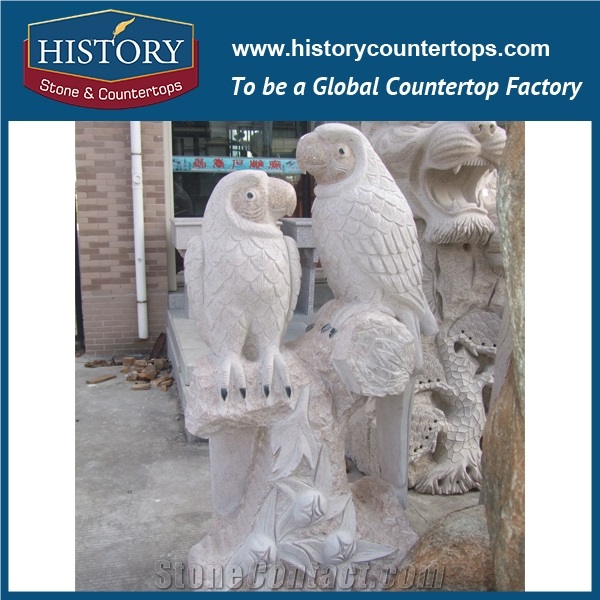 History Stone Hot-Selling High Quality Perfect Wholesale Products, Natural Yellow Granite Two Vivid Birds Statue with Cheap Price for Garden, Zoo, House Decorations, Animal Sculptures & Handcrafts