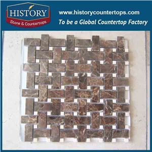 History Stone Hot Selling Low Price Bathroom Accessories, Dark Emperador and Jade White Marble Basket Weave Mosaic Tile, Natural Stone for Living Room, Ktv, Bedroom, Hotel, Decorative Floor Mosaic