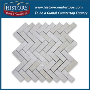 History Stone Hot Selling Low Price Xiamen Supplier, Polished Cream Marfil Beige Marble 0.625×0.625 Herringbone Mosaic Tile, Natural Stone for Living Room, Ktv, Bedroom, Hotel, Decorative Floor Mosaic