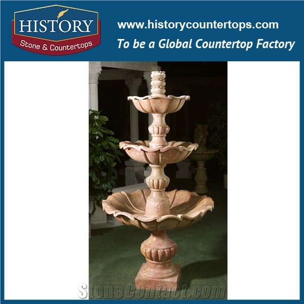 History Stone Hot Selling Made in China with Factory Price, Simple Design Yellow Granite Classical Handmade Layers Fountain for Home Decoration, Decorative Garden Water Fountain
