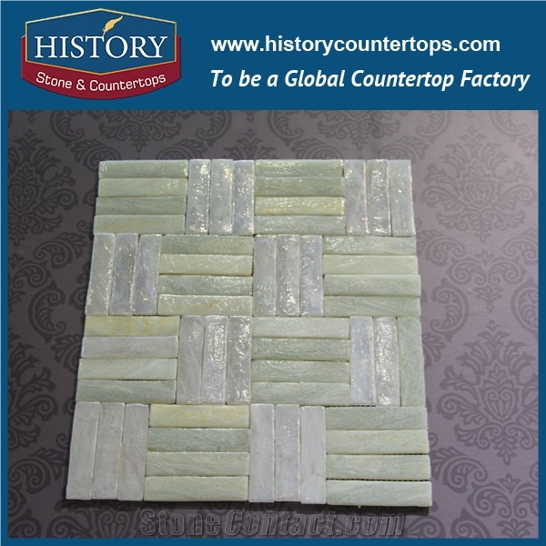 History Stone Iso Certificate High Quality Standard Fast Delivery, Polished Bianco Carrara and Green Basket Weave Pattern Mosaic Tile for Interior Decoration, Floor & Wall White Marble Mosaic