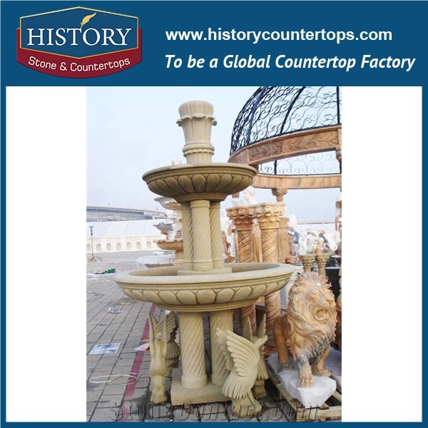 History Stone Low Price Fountain by Famous Producer in Quanzhou, Natural Grey Granite Luxury Design Water Garden Fountain with Disk-Annulus Base, Stone Garden Fountain