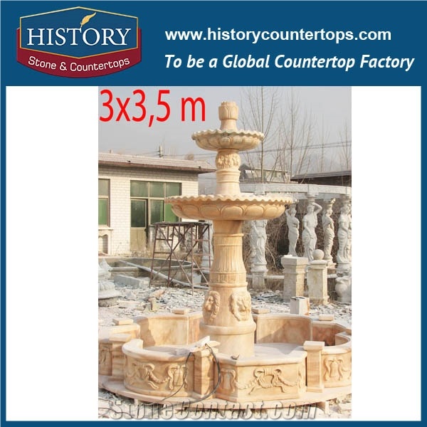 History Stone Luxuriant in Designl by Shandong Supplier, Natural Yellow Granite Handwork Disk-Annulus Pattern Lady Holding Flowers Fountain for Garden, Park, Square, Villa, Decorative Stone Fountain