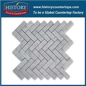 History Stone Made in China High Standard Luxury Design, New Trend Honed Natural Bianco Carrara White Marble Home Decoration Herringbone Pattern Mosaic Tiles, Wall & Flooring Mosaic