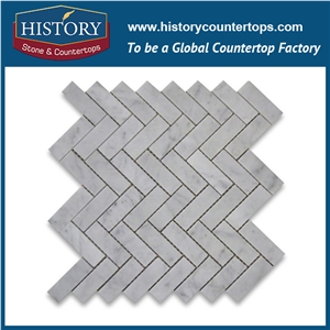 History Stone Made in China Modern Design, Natural Polished Bianco Carrara White Marble 1×3 Herringbone Kitchen Bathroom Floor Mosaic Tiles for Interior Decoration, Wall and Flooring Mosaic