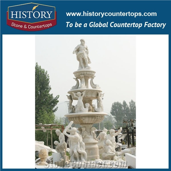 History Stone Popular Made in China with Factory Price, Luxury Design Pink Marble Handmade Four Layers Floral Carved Fountain for Landscaping Ornament, Decorative Garden Water Fountain