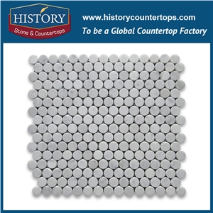 History Stone Premium Artistic Tiles Made in China, Honed Bianco Carrara White Marble Circle Bubble Pattern Engineered Mosaic Tiles Designs for Bathroom Wall, Flooring & Walling Mosaic